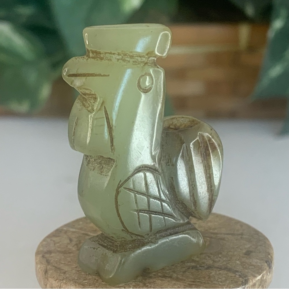 Vintage Chinese Zodiac Jade Rooster Pendant Bead Hand Carved Miniature Animal